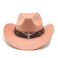 Chapeau fedora en suédine rose avec emblème de tête de taureau sur bande en cuir brun - M (56-59cm) / Rose Poudré