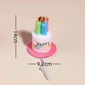Pink plush birthday cake hat for pets with colorful candles and adjustable strap - Pink Birthday Cake Hat