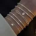 Set di 6 bracciali argentati sovrapponibili con ciondoli a cuore e tondi al polso - Zircone Scintillante Set da 6 Pezzi / Argento