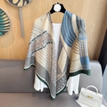 130cm linen cotton large square scarf with multicolor geometric and leaf patchwork print - 130*130cm / Multi-Color Patchwork (MZF-094)