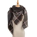 Women's plaid triangle scarf in black grey pink with color flecks and fringe trim - 135x135x200cm / SJ-26# Black