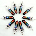Set van 10 zwarte chakra-steenhangers met 7 gekleurde strass-steentjes en zilveren haak - Obsidiaan