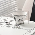 White ceramic bowl with silver rim and cute bear spoon for home dining use - White Silver Rim 5 Inch Bowl + Bear Spoon Set