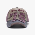 Vintage baseball cap with New York embroidery and 79 patch in khaki and purple - Adjustable / Red Khaki (24A281)