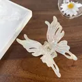Iridescent butterfly hair claw clip with pearlescent white finish and sturdy metal spring - Large Butterfly 9cm / Iridescent Grey