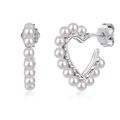 Elegant S925 sterling silver heart-shaped stud earrings with white freshwater pearls - Heart Pearl Earrings / Silver