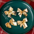 Golden embossed metal bow cake decorations for Christmas desserts, set of 12 pieces - 12 Pieces / Ribbon Bow Gold