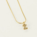Golden stainless steel necklace with sparkling rhinestone letter Z pendant and thin chain - Letter Z