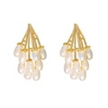 Orecchini pendenti con perle dorate a grappolo in raffinato stile vintage francese - Oro Bianco