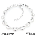 Pulsera ajustable de acero inoxidable plateado con eslabones de corazón para mujer - Plata (KB208893-ZCG)