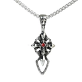 Gothic stainless steel wing cross necklace with a central red gemstone on a silver chain - Silver