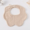 Petal-shaped 100% cotton gauze baby bib in beige color with soft texture and snap closure - Gauze Flower Scarf - Khaki
