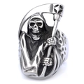 Anillo gótico de la Santa Muerte para hombre en acero inoxidable con detalles de guadaña - US 14 / Color Acero