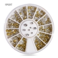 Nail art storage wheel with mixed gold and clear AB crystal rhinestones in 12 slots - Gold and Clear Rhinestones (sp0207)