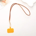 Brown leather phone lanyard neck strap with gold metal buckle and yellow gasket on white background - Brown + Yellow Clip
