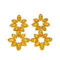 Exaggerated yellow crystal flower drop earrings with sparkling rhinestones in gold finish - Golden Yellow Rhinestone