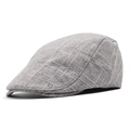 Light gray cotton linen newsboy cap with white stripes, breathable flat ivy hat for men - M(56-58cm) / Gray
