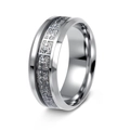 Detailed view of silver stainless steel ring with textured geometric inlay and matte finish - Silver Base Silver Plate
