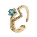 Anello dorato regolabile con zircone blu a forma di stella e micro-incastonatura - Forma a V Stella Blu (CR0209CX) / Oro
