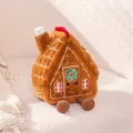 Adorable gingerbread house plush toy with brown soft fabric and embroidery details - Christmas House / 22cm
