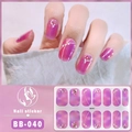Close-up of 5D pink purple gradient nail stickers with 3D rhinestones and gold line details - Style BB040
