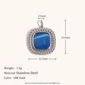 Square 18K gold plated stainless steel pendant with blue cat eye stone and 15.9mm size - Sapphire Style Pendant - Steel Color