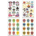 Day of the Dead floral skull temporary tattoos with gold foil accents for Halloween. - Gold Foil Sugar Skull Set (WE049-052)