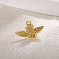Minimalist gold plated copper cupid angel pendant charm with wings and polished finish - Thinking Angel