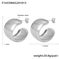 Minimalistische C-förmige dicke Edelstahl-Ohrringe in Silber-Finish 3cm Höhe - Silber