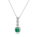 Elegant S925 silver pendant with square lab emerald and white accent stones - 925 Silver/Lab-Grown Emerald / With Chain / Lab-Grown Emerald