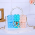 Gradient blue and pink heart-shaped silicone bubble purse with pearl handle and gold chain - Blue-Pink Gradient