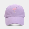 Close-up of pink flamingo embroidery on purple cotton twill baseball cap fabric - Adjustable / Light Purple