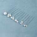 U-shaped hair pins with elegant white pearls and silver metal finish for bridal styling - Silver HS-J6185 (6 Pcs/Pack)