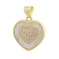 Macro detail of heart pendant with mother of pearl and shimmering cubic zirconia inlay - 14-Shell Full Zirconia Heart