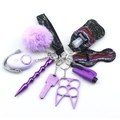 Detail view of purple personal safety keychain set with alarm and neoprene wristlet strap - Purple Mandala