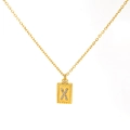18k gold plated titanium necklace featuring a rectangular pendant with zircon X letter - Letter X(S-N150-X)