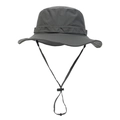 Detail of adjustable windproof drawstring on a dark grey outdoor sun hat for hiking - Dark Gray
