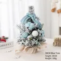 Blue and white 30cm flocked mini Christmas tree with light blue bows and linen base - No Light Version / 30cm / Blue