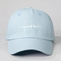 Sky blue baseball cap with white faith cursive embroidery and adjustable curved brim - One Size / Sky Blue