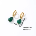 Golden hoop earrings featuring teardrop malachite stone pendants with green stripes - Malachite Green Texture (E01265-19)