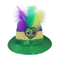 Chapeau jazz de carnaval avec plumes violettes vertes et dorées et sequins coeur - Taille unique / Style cœur amélioré (avec décoration de plumes)
