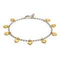 Poliertes Silberperlenarmband mit goldenen Herzanhängern auf weißem Hintergrund - Silberne Perlen Goldene Herzen (Zweifarbig)