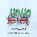 Christmas party glasses featuring HOHO letters and colorful glitter sequins for holiday festive - Green Colorful HO HO HO Glasses