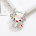 Detail of a sparkling silver cartoon deer brooch with rainbow crystals on white background - Silver Base AB Color (D2270)