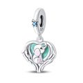 Silber S925 Herzflügel und Elefant Charm mit türkisfarbener Emaille für Armbänder - Süßer Elefant Anhänger