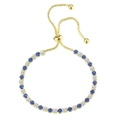 Adjustable gold bolo bracelet with alternating blue and white round cubic zirconia stones - 4mm Gold Round White + Blue Stones