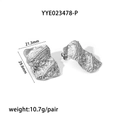 Silver hammered texture geometric drop earrings with 18K white gold finish - Silver Hammered Stud Earrings (YYE023478-P)