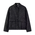 Detail of a black sequin jacket featuring a stand collar and large flap pockets - XS / Tweed Style / Black