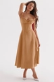 Elegant khaki camisole midi dress with drawstring bust and high waist silhouette - S / Bottoms / Caramel color