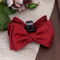 Elegant wine red satin double bow hair claw clip with a glossy finish for women - Double Sided Bow Claw Clip / Burgundy
